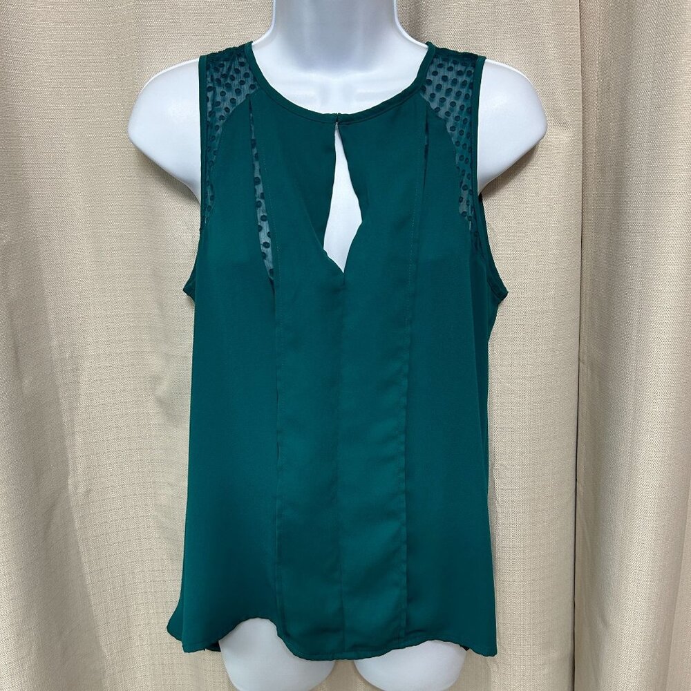 Maeve Keyhole Front Sleeveless Top Women's Size 4 Green Sheer Peekaboo Front